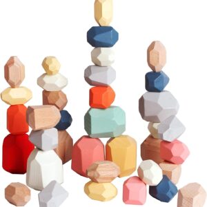 36 Pieces Wooden Stacking Rocks Balancing Stones