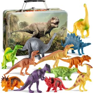 12 Pieces 7-Inch Realistic Dinosaurs Figures with Storage Tin Box