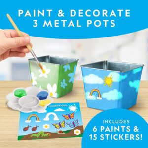 Flower and Herb Gardening Set for Kids - with 3 Metal Pots, Paint and Stickers