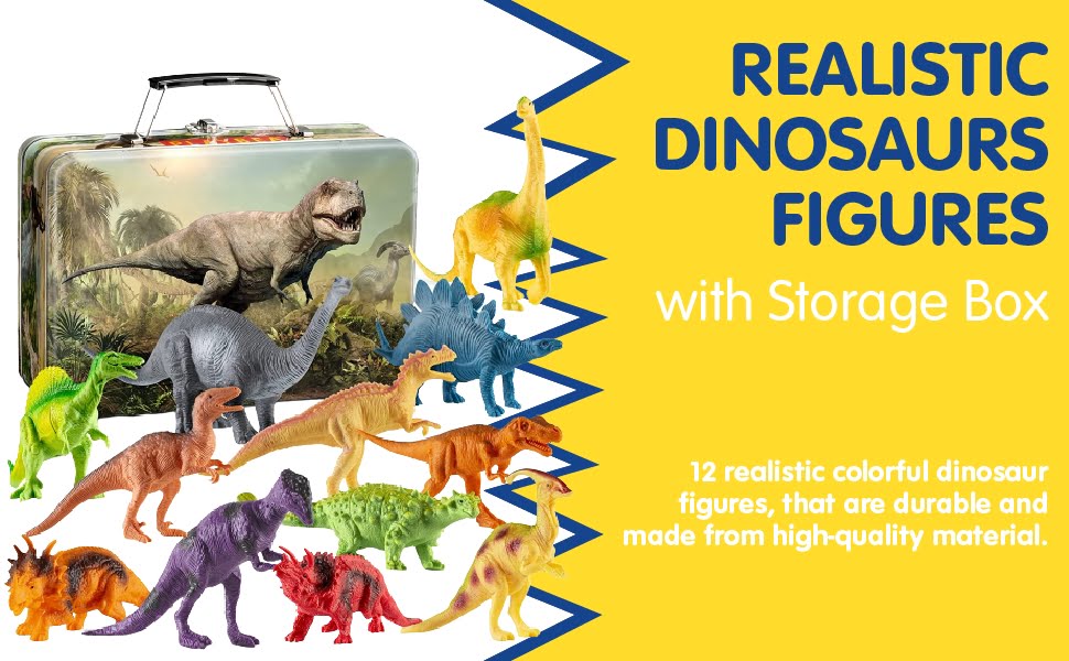 Dinosaur Toys for Kids Toys - 12 7-Inch Realistic Dinosaurs Figures with Storage Box